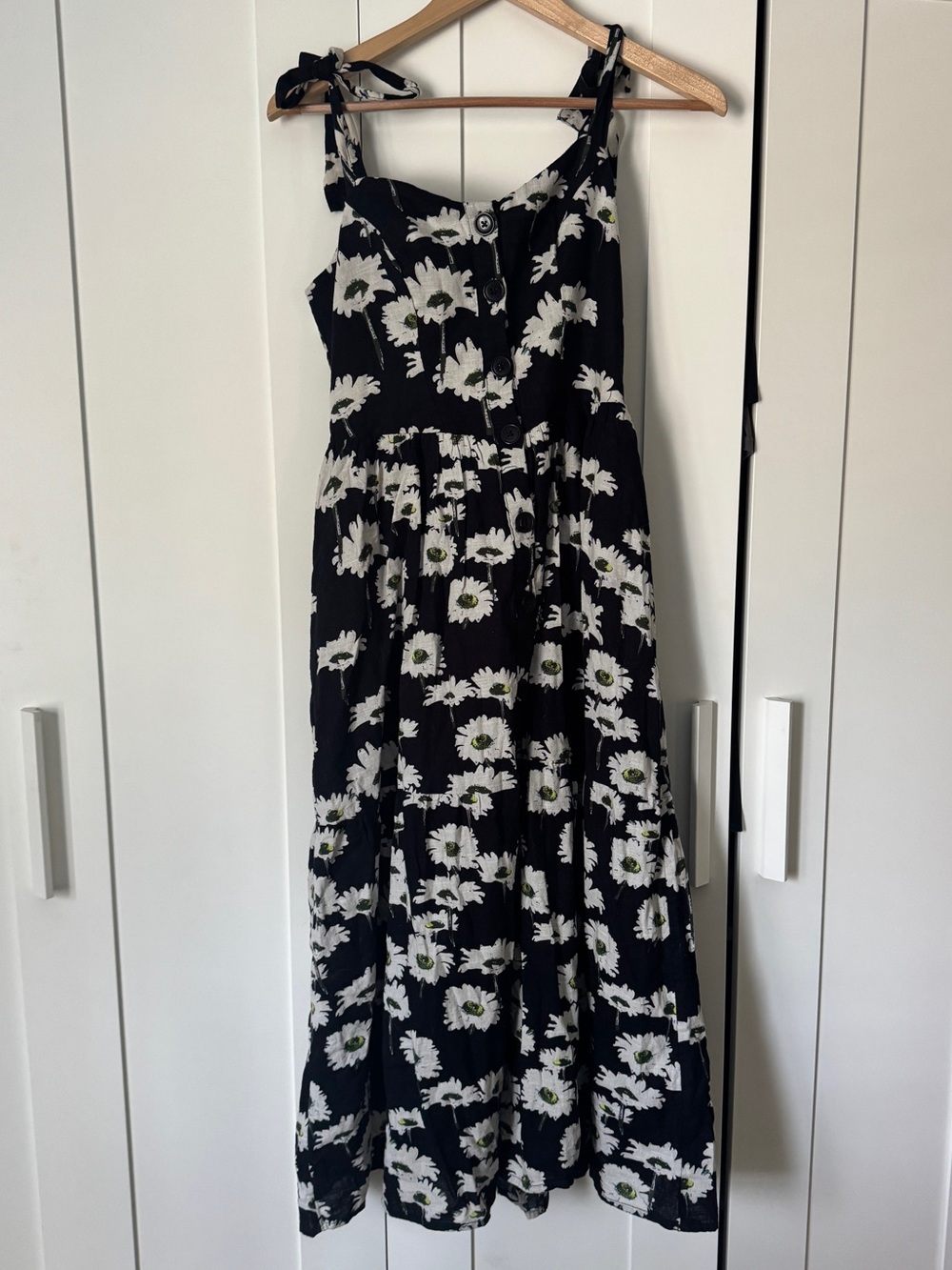 BRAND NEW Urban Outfitters Deep Navy Daisy Tie-Shoulder Midi Dress 100% COTTON